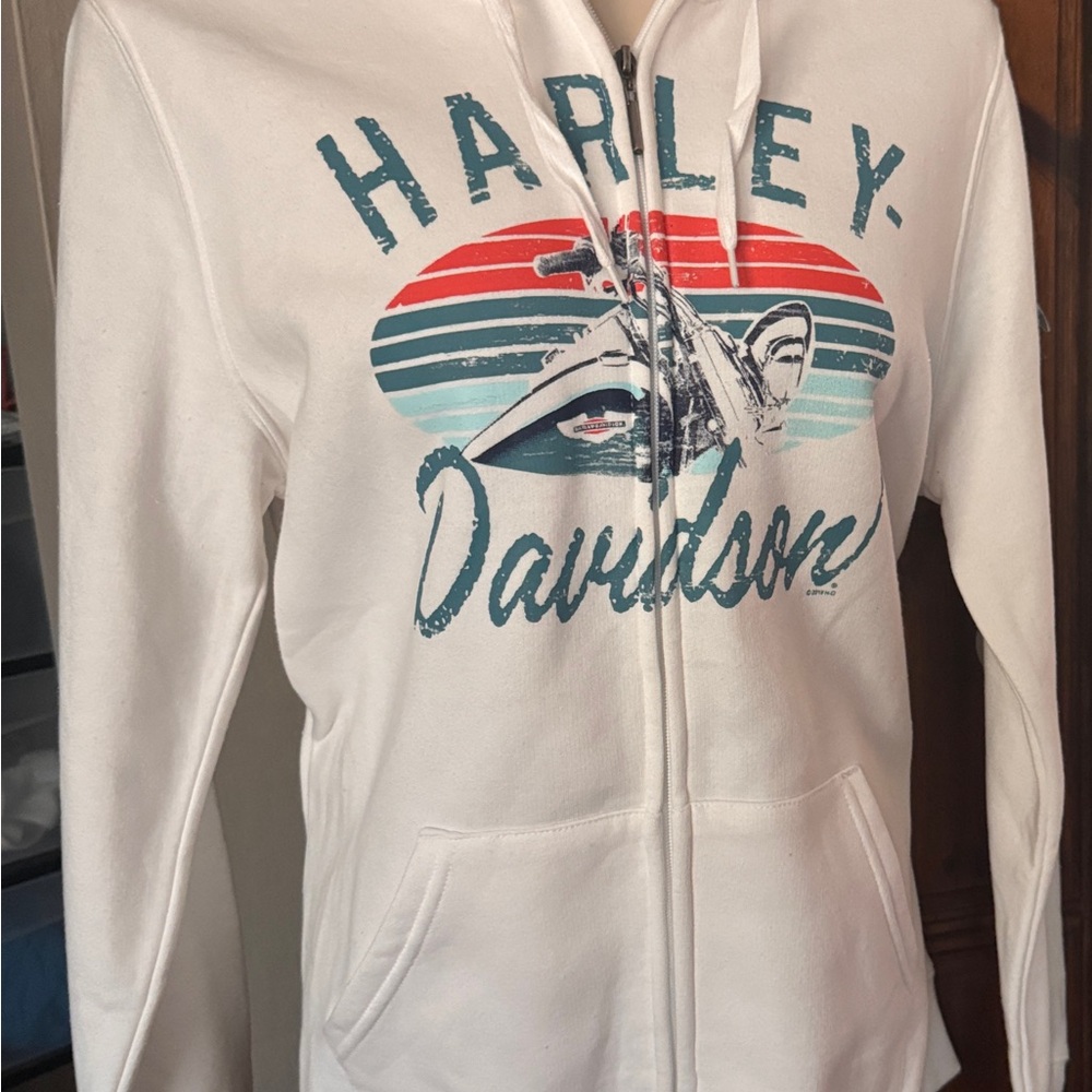 Harley-Davidson White Hoodie with Blue Graphic